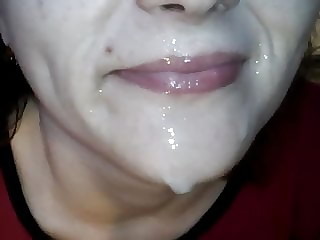 blowjob ended with cum on lips
